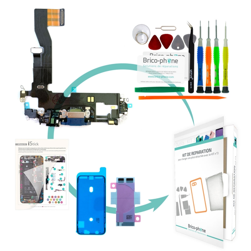 Kit de réparation avec connecteur de charge Lightning pour iPhone 12 Pro Bleu Pacifique et 12 Bleu photo 1