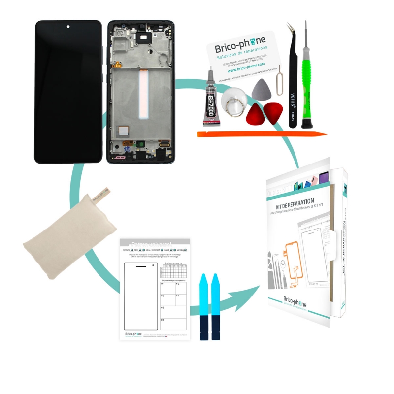 Kit de réparation avec bloc écran pré-monté sur châssis pour Samsung Galaxy A52 & A52 (5G) Noir photo 1