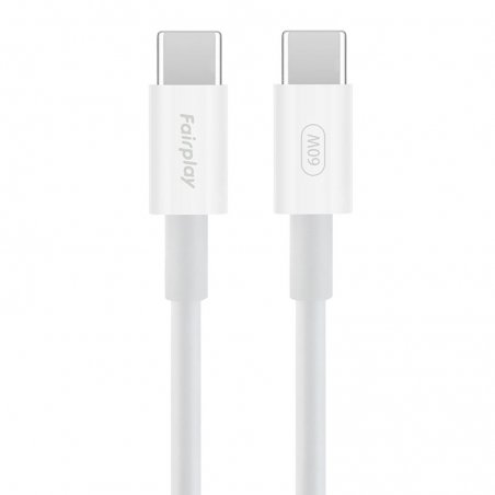 Câble de charge rapide Blanc USB-C à USB-C 60W 1m photo 1