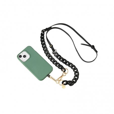 Tour de cou chaîne et lanière effet cuir noir - Longueur 120cm photo 2