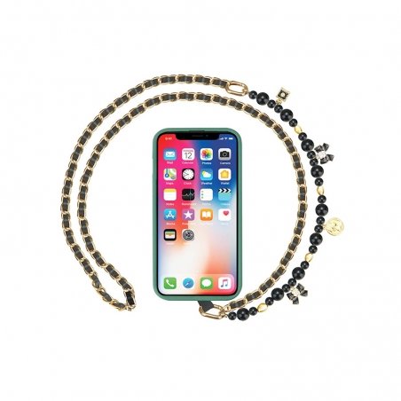 Tour de cou chaîne et perles Noir et Or longueur 120 cm photo 2