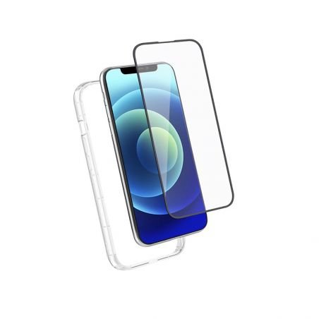 Pack avec coque silicone transparente et verre trempé pour iPhone 16 Pro Max