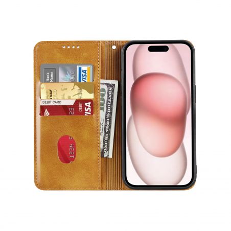 Housse portefeuille pour iPhone 16 Plus - Marron