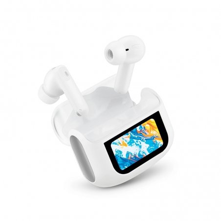 Ecouteurs TWS ANC avec écran sur boitier de recharge Blanc photo 4