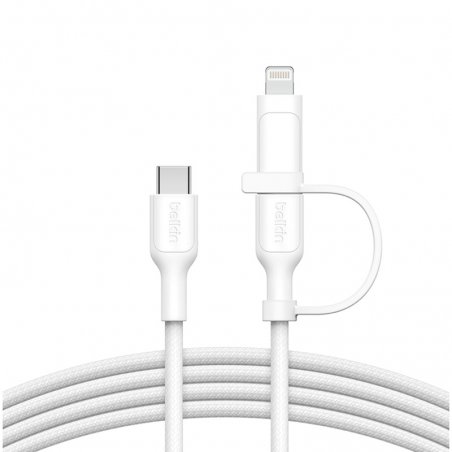 Câble blanc 2-en-1 Belkin USB-C vers USB-C et Lightning photo 1