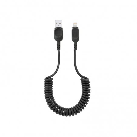 Câble USB-A vers Lightning avec cordon spirale noir photo 1