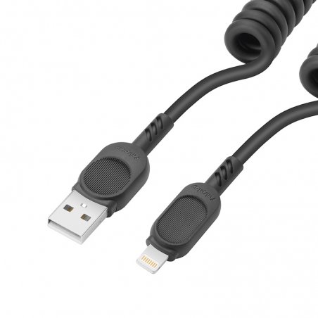 Câble USB-A vers Lightning avec cordon spirale noir photo 2