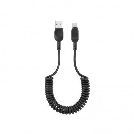 Câble USB-A vers USB-C avec cordon spirale noir photo 1