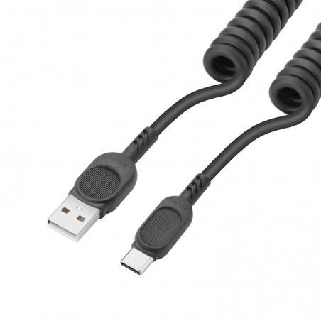 Câble USB-A vers USB-C avec cordon spirale noir photo 2
