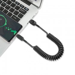 Câble USB-A vers USB-C avec cordon spirale noir photo 3