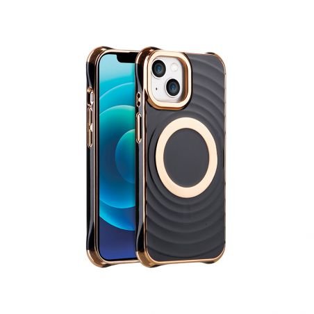 Coque cercles MagSafe noire et dorée pour iPhone 16 Pro