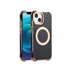 Coque cercles MagSafe noire et dorée pour iPhone 16