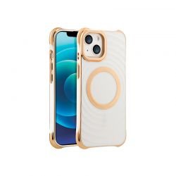 Coque cercles MagSafe blanc cassé et dorée pour iPhone 16