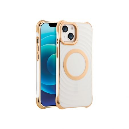 Coque cercles MagSafe blanc cassé et dorée pour iPhone 13, iPhone 14