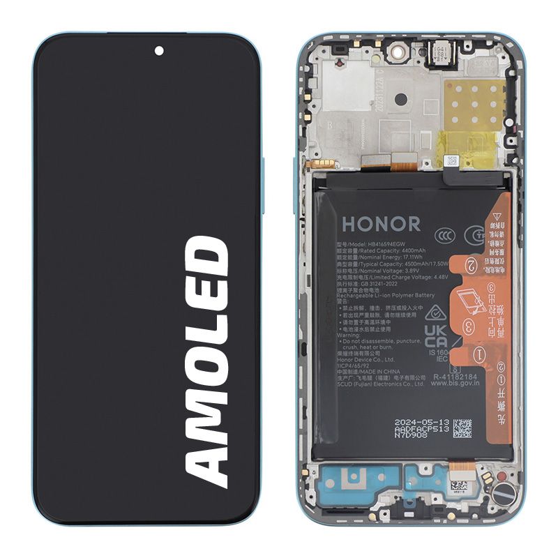Bloc écran complet avec châssis et batterie pour Honor 200 Lite et Honor X8b -Bleu