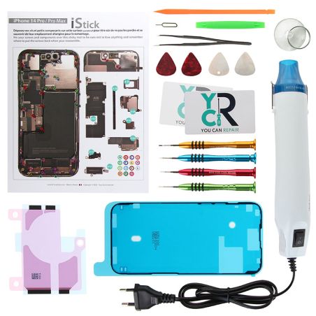Kit de réparation avec décapeur thermique pour iPhone 14 Pro Max