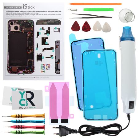 Kit de réparation avec décapeur thermique pour iPhone 14 Plus