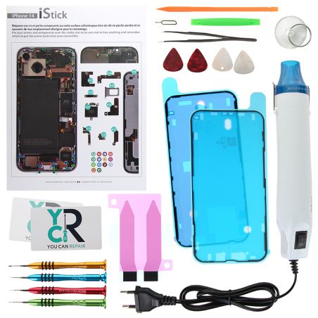 Kit de réparation avec décapeur thermique pour iPhone 14