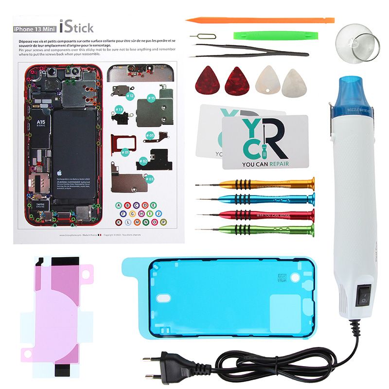 Kit de réparation avec décapeur thermique pour iPhone 13 mini