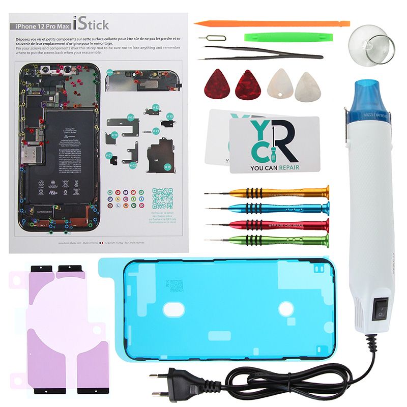 Kit de réparation avec décapeur thermique pour iPhone 12 Pro Max