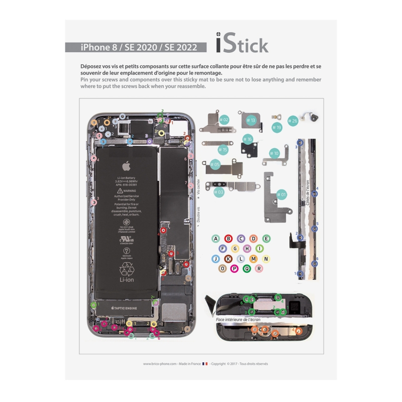 Patron adhésif d'aide au montage pas à pas pour iPhone 8