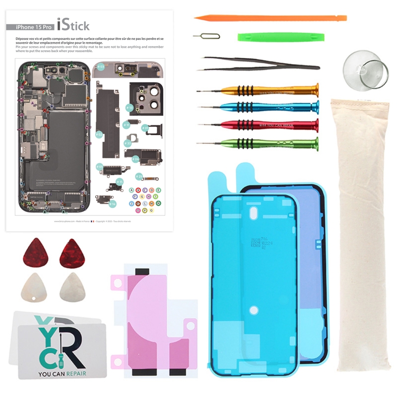 Kit de réparation avec coussin chauffant pour iPhone 15 Pro