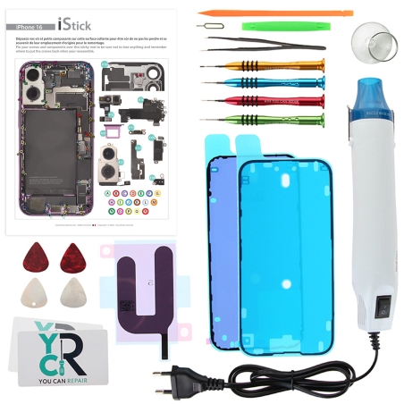 Kit de réparation avec décapeur thermique pour iPhone 16