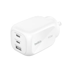 Chargeur secteur GaN 100W 3 ports adaptateur voyage - Noir - Belkin photo 2