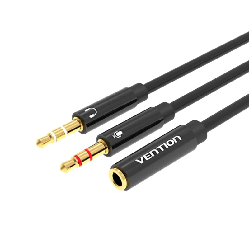 Câble adaptateur audio Splitter Y Jack 3,5mm mâle 4 Pôles vers 2 femelles 0,3m - Noir - Vention