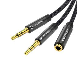 Câble adaptateur audio Splitter Y Jack 3,5mm mâle 4 Pôles vers 2 femelles 0,3m - Noir - Vention