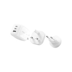 Chargeur secteur GaN 3 ports 70W avec adaptateurs voyage - Blanc - Belkin