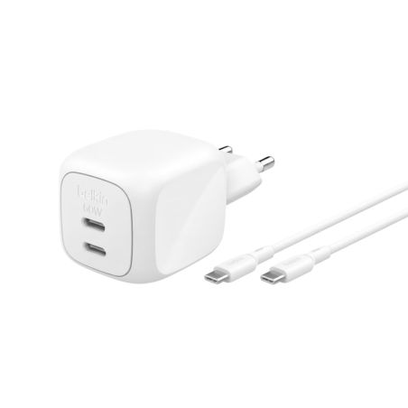 Chargeur secteur GaN 50W 2 ports avec câble USB-C 1m - Blanc - Belkin