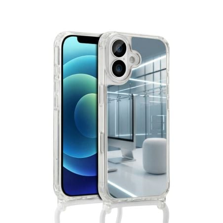 Coque miroir iPhone 16 Pro - Transparente avec cordon Blanc