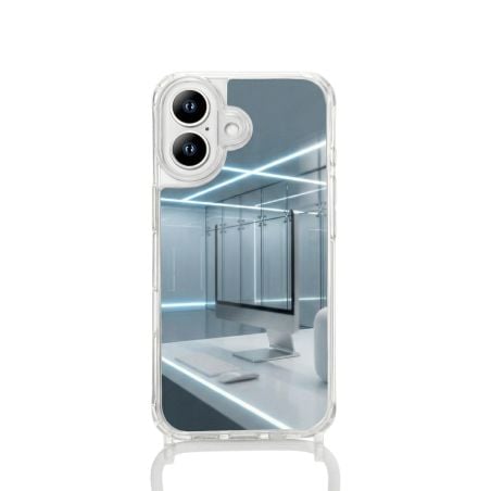 Coque miroir iPhone 16 Pro - Transparente avec cordon Blanc