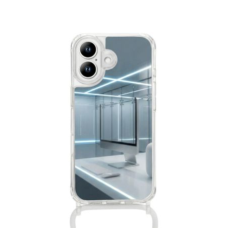 Coque miroir avec cordon iPhone 14 Plus - Blanc