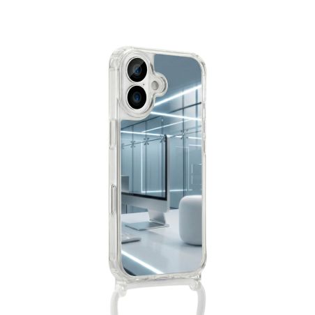 Coque miroir iPhone 16 - Transparente avec cordon Blanc