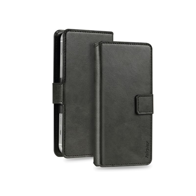Housse portefeuille coque souple Noire universelle Taille L