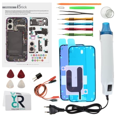 Kit de réparation avec décapeur thermique pour iPhone 16