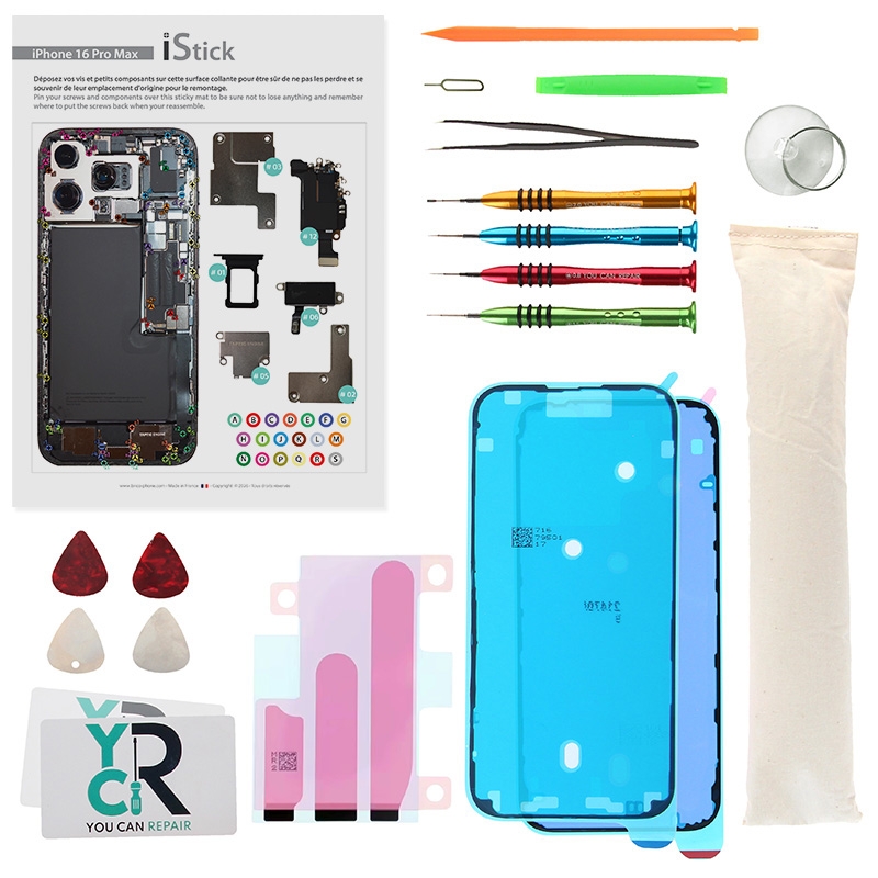 Kit de réparation avec coussin chauffant pour iPhone 16 Pro Max
