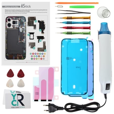 Kit de réparation avec décapeur thermique pour iPhone 16 Pro Max