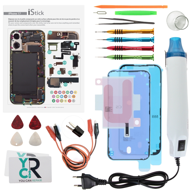 Kit de réparation avec décapeur thermique pour iPhone 17 photo 1