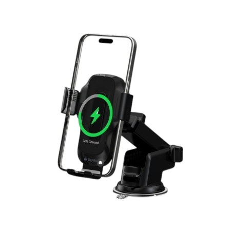 Support voiture magnétique avec chargeur sans fil - Téléphone compatible Qi - Noir - Devia photo 1