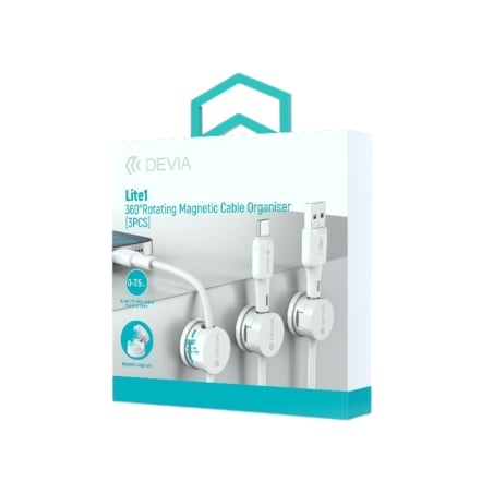 Kit de 3 organisateurs magnétiques de câbles Lite1 360° - Blanc - Devia photo 1