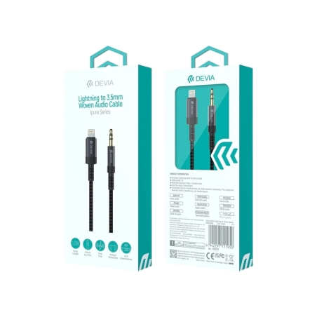 Câble lightning vers jack (1m) iPhone - Noir - Devia photo 1