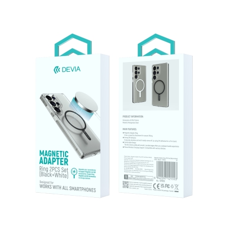 Kit 2 anneaux MagSafe pour coque - Universel smartphone - Noir et Blanc - Devia photo 1