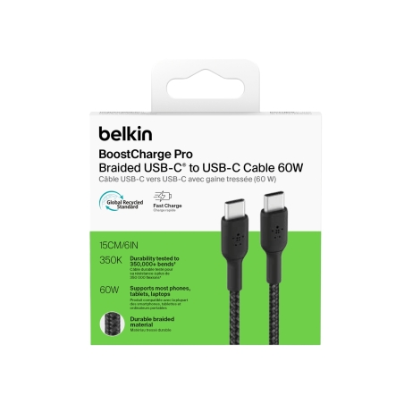 Câble BoostCharge tressé USB-C vers USB-C - Noir - Belkin photo 1