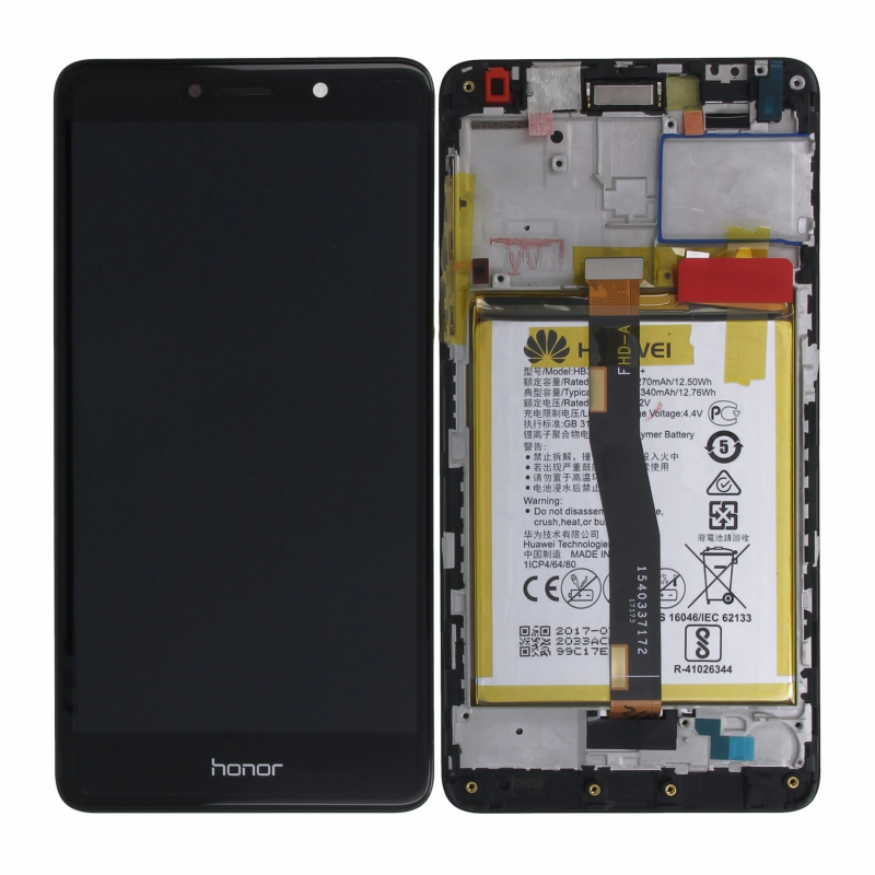 Bloc Ecran Noir COMPLET prémonté sur chassis + batterie pour Huawei Honor 6X photo 2