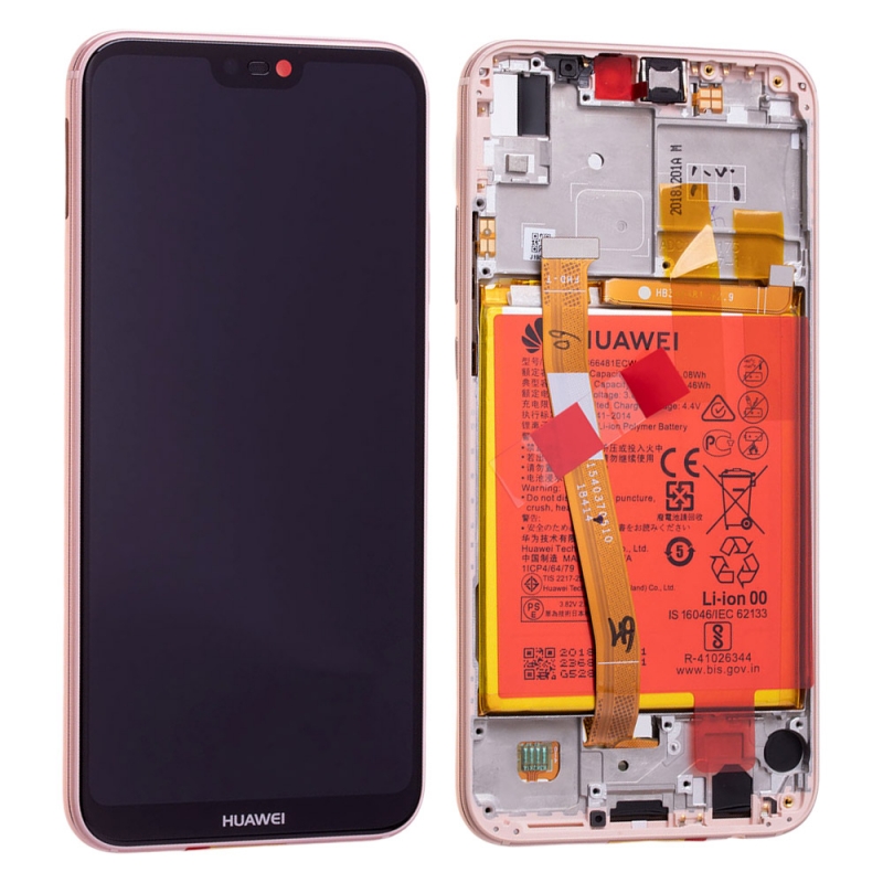 Bloc Ecran Rose Sakura COMPLET prémonté sur chassis + batterie pour Huawei P20 Lite