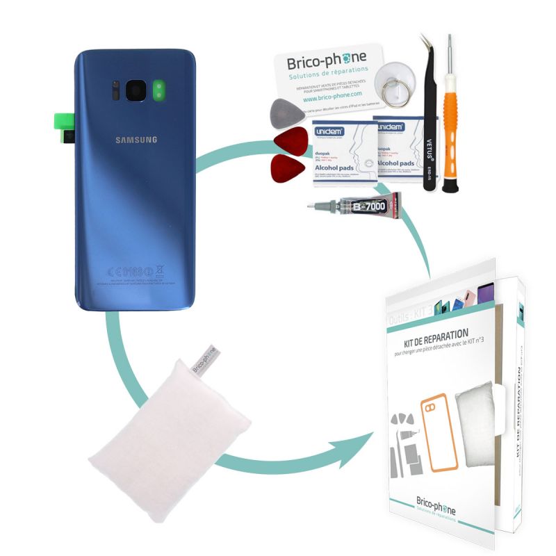 Kit de remplacement Vitre arrière BLEUE Samsung Galaxy S8