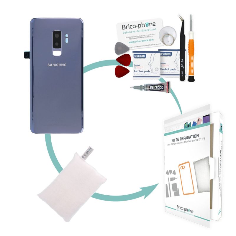 Kit de réparation Vitre arrière Samsung Galaxy S9 Plus Bleu Corail